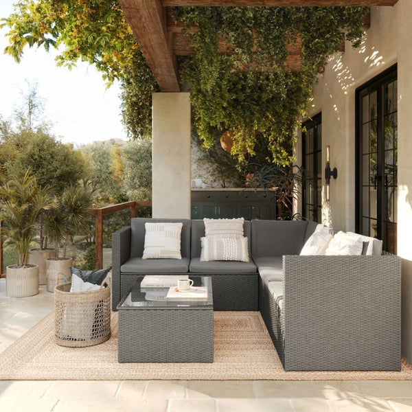 English Elm Roan Indoor/Outdoor L-Shaped Sectional Set with Storage Coffee Table for Stylish Relaxation & Comfort Gray Cushions/Gray Frame BN-WS404-GY-GY-GG
