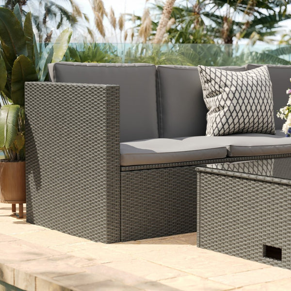 English Elm Roan Indoor/Outdoor L-Shaped Sectional Set with Storage Coffee Table for Stylish Relaxation & Comfort Gray Cushions/Gray Frame BN-WS404-GY-GY-GG