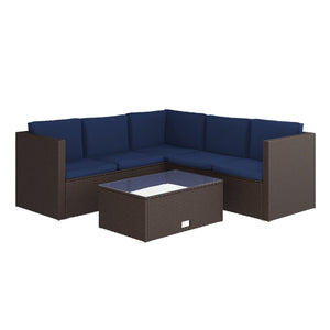 English Elm Roan Indoor/Outdoor L-Shaped Sectional Set with Storage Coffee Table for Stylish Relaxation & Comfort Navy Cushions/Brown Frame BN-WS404-NV-BR-GG