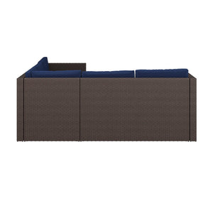 English Elm Roan Indoor/Outdoor L-Shaped Sectional Set with Storage Coffee Table for Stylish Relaxation & Comfort Navy Cushions/Brown Frame BN-WS404-NV-BR-GG