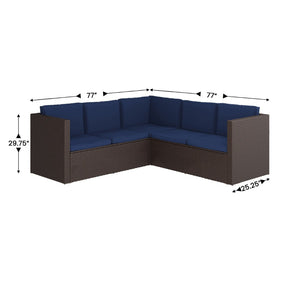 English Elm Roan Indoor/Outdoor L-Shaped Sectional Set with Storage Coffee Table for Stylish Relaxation & Comfort Navy Cushions/Brown Frame BN-WS404-NV-BR-GG