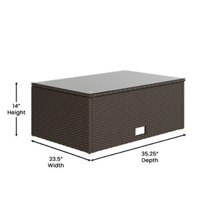 English Elm Roan Indoor/Outdoor L-Shaped Sectional Set with Storage Coffee Table for Stylish Relaxation & Comfort Navy Cushions/Brown Frame BN-WS404-NV-BR-GG