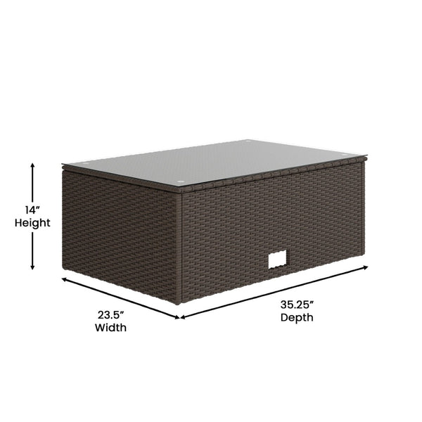 English Elm Roan Indoor/Outdoor L-Shaped Sectional Set with Storage Coffee Table for Stylish Relaxation & Comfort Navy Cushions/Brown Frame BN-WS404-NV-BR-GG