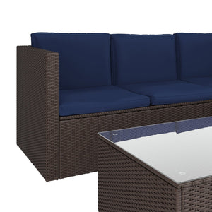 English Elm Roan Indoor/Outdoor L-Shaped Sectional Set with Storage Coffee Table for Stylish Relaxation & Comfort Navy Cushions/Brown Frame BN-WS404-NV-BR-GG