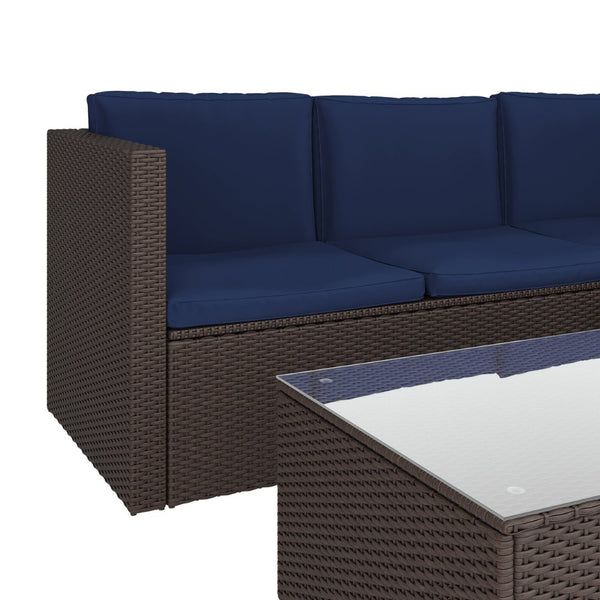 English Elm Roan Indoor/Outdoor L-Shaped Sectional Set with Storage Coffee Table for Stylish Relaxation & Comfort Navy Cushions/Brown Frame BN-WS404-NV-BR-GG