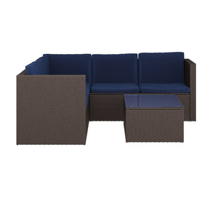 English Elm Roan Indoor/Outdoor L-Shaped Sectional Set with Storage Coffee Table for Stylish Relaxation & Comfort Navy Cushions/Brown Frame BN-WS404-NV-BR-GG
