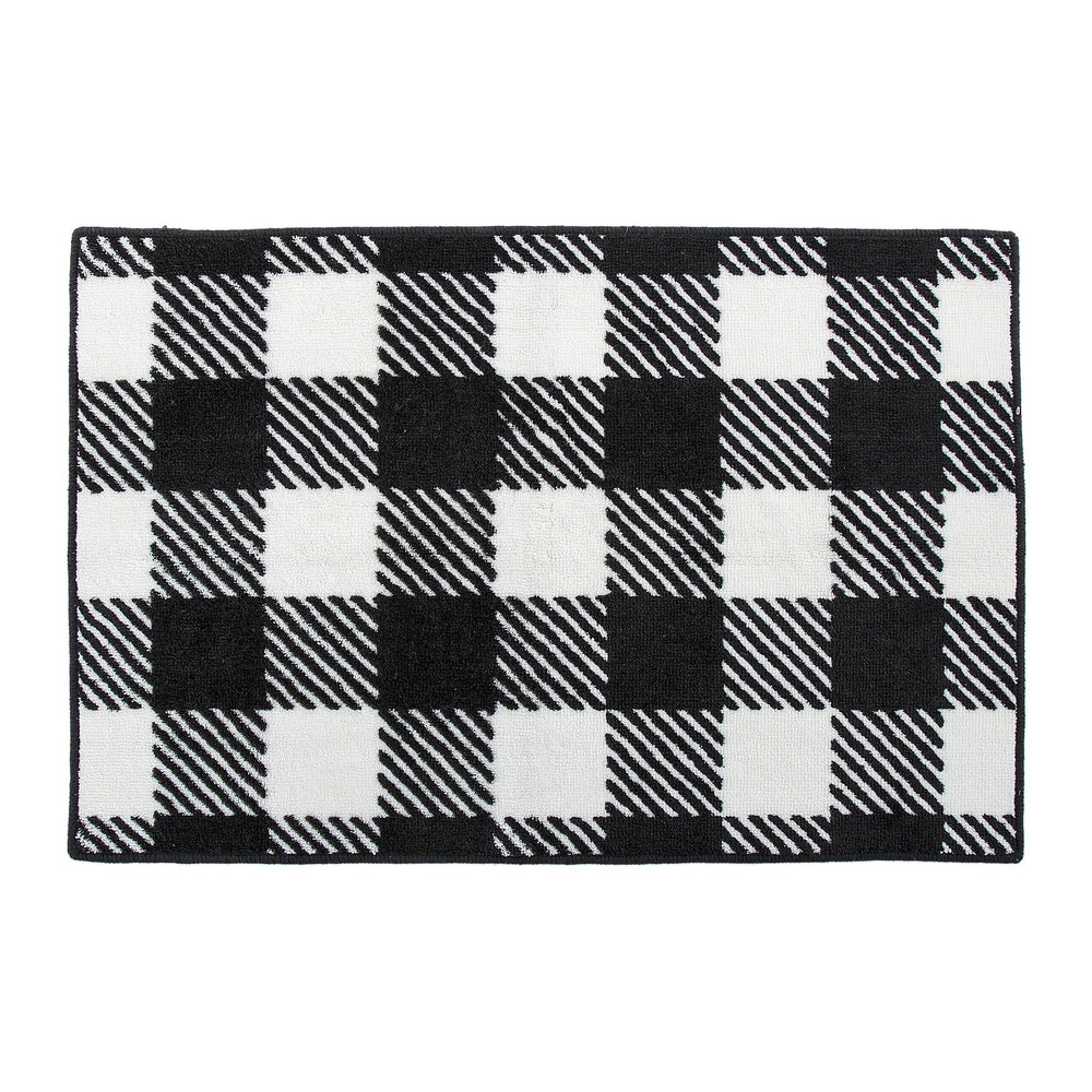 Hiend Accents Camille Buffalo Check Rug - Cozy Farmhouse Style With Anti-slip Backing For Kitchen And Bath Spaces Black,White 100% Premium Arylic,Latex Backing Bn1778