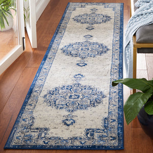 Safavieh Brentwood Medallion Area Rug In Blue And Ivory — Low-Profile Power-Loomed Turkish Square Rug, Durable Elegance 8'-0" x 8'-0" BNT826M-8SQ