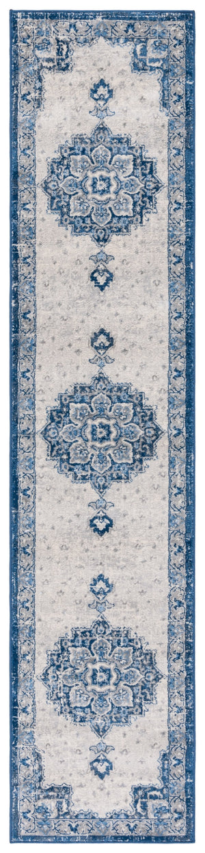 Safavieh Brentwood Round Blue Ivory Medallion Area Rug — Low-Profile 3/8" Pile, Power-Loomed Turkish Craftsmanship 8'-0" x 8'-0" BNT826M-8R