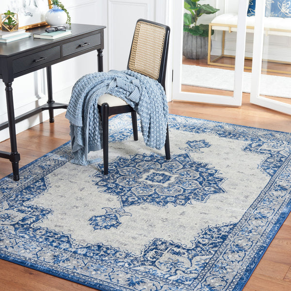 Safavieh Brentwood Blue Ivory Traditional Medallion Area Rug — Power-Loomed Turkish Durability, Low-Profile Elegance 6'-0" x 8'-0" BNT826M-68
