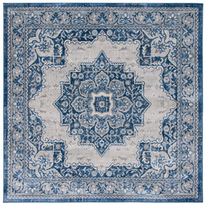 Safavieh Brentwood Medallion Area Rug In Blue And Ivory — Low-Profile Power-Loomed Turkish Square Rug, Durable Elegance 8'-0" x 8'-0" BNT826M-8SQ
