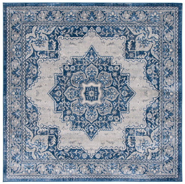 Safavieh Brentwood Medallion Area Rug In Blue And Ivory — Low-Profile Power-Loomed Turkish Square Rug, Durable Elegance 8'-0" x 8'-0" BNT826M-8SQ