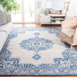Safavieh Brentwood Medallion Area Rug In Blue And Ivory — Low-Profile Power-Loomed Turkish Square Rug, Durable Elegance 8'-0" x 8'-0" BNT826M-8SQ