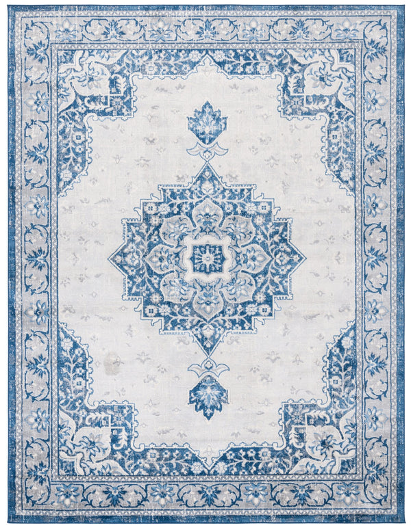 Safavieh Brentwood Round Blue Ivory Medallion Area Rug — Low-Profile 3/8" Pile, Power-Loomed Turkish Craftsmanship 8'-0" x 8'-0" BNT826M-8R