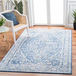 Safavieh Brentwood Ivory And Navy Floral Area Rug — Low-Profile 3/8" Power-Loomed Polypropylene Jute Blend 6'-0" x 8'-0" BNT832A-68