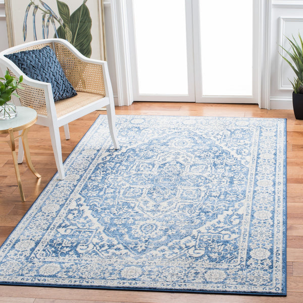 Safavieh Brentwood Ivory And Navy Floral Area Rug — Low-Profile 3/8" Power-Loomed Polypropylene Jute Blend 6'-0" x 8'-0" BNT832A-68