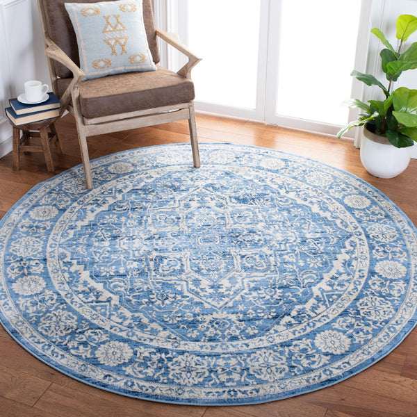Safavieh Brentwood Ivory And Navy Floral Area Rug — Low-Profile 3/8" Power-Loomed Polypropylene Jute Blend 6'-0" x 8'-0" BNT832A-68