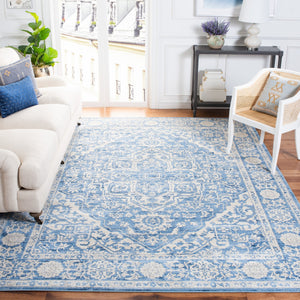 Safavieh Brentwood Ivory And Navy Floral Area Rug — Low-Profile 3/8" Power-Loomed Polypropylene Jute Blend 6'-0" x 8'-0" BNT832A-68