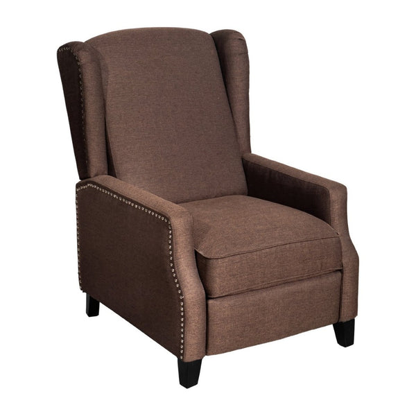 English Elm Prescott Traditional Wingback Push-Back Recliner Chair with Elegant Nailhead Trim for Comfort Brown BO-BS7002-1-BR-GG