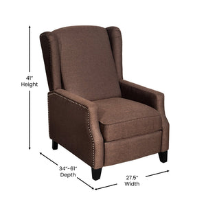English Elm Prescott Traditional Wingback Push-Back Recliner Chair with Elegant Nailhead Trim for Comfort Brown BO-BS7002-1-BR-GG