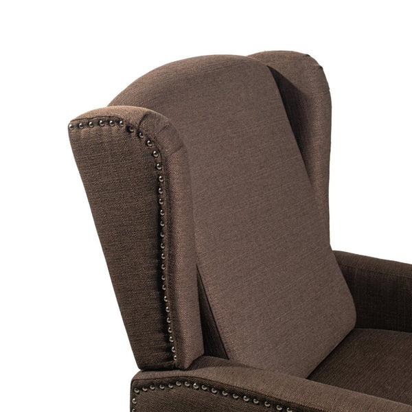 English Elm Prescott Traditional Wingback Push-Back Recliner Chair with Elegant Nailhead Trim for Comfort Brown BO-BS7002-1-BR-GG
