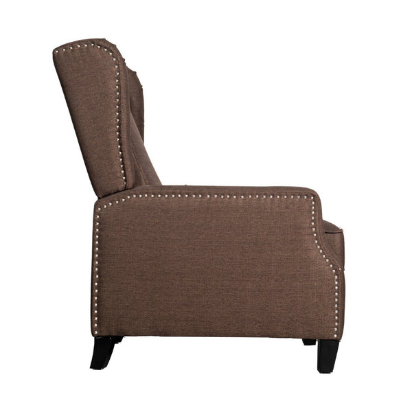English Elm Prescott Traditional Wingback Push-Back Recliner Chair with Elegant Nailhead Trim for Comfort Brown BO-BS7002-1-BR-GG