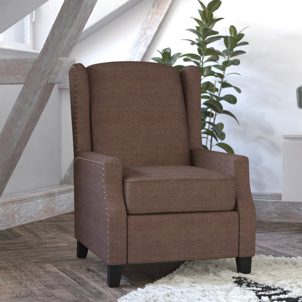 English Elm Prescott Traditional Wingback Push-Back Recliner Chair with Elegant Nailhead Trim for Comfort Brown BO-BS7002-1-BR-GG
