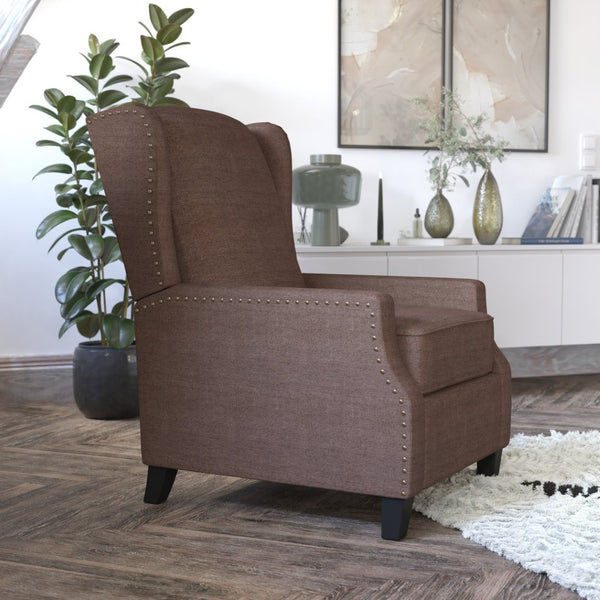 English Elm Prescott Traditional Wingback Push-Back Recliner Chair with Elegant Nailhead Trim for Comfort Brown BO-BS7002-1-BR-GG