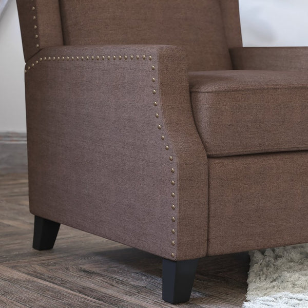 English Elm Prescott Traditional Wingback Push-Back Recliner Chair with Elegant Nailhead Trim for Comfort Brown BO-BS7002-1-BR-GG