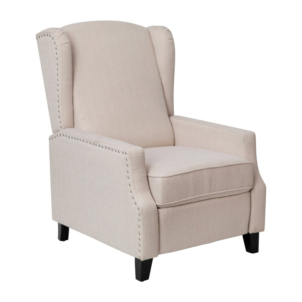 English Elm Prescott Traditional Wingback Push-Back Recliner Chair with Elegant Nailhead Trim for Comfort Cream BO-BS7002-1-CREAM-GG
