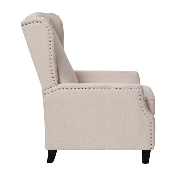 English Elm Prescott Traditional Wingback Push-Back Recliner Chair with Elegant Nailhead Trim for Comfort Cream BO-BS7002-1-CREAM-GG