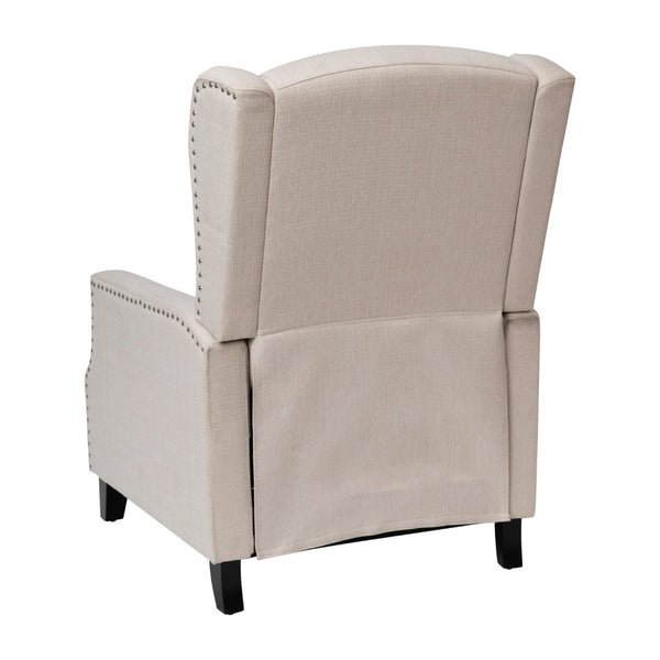 English Elm Prescott Traditional Wingback Push-Back Recliner Chair with Elegant Nailhead Trim for Comfort Cream BO-BS7002-1-CREAM-GG
