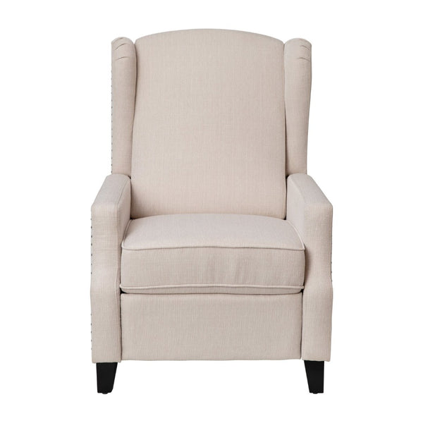 English Elm Prescott Traditional Wingback Push-Back Recliner Chair with Elegant Nailhead Trim for Comfort Cream BO-BS7002-1-CREAM-GG