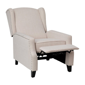 English Elm Prescott Traditional Wingback Push-Back Recliner Chair with Elegant Nailhead Trim for Comfort Cream BO-BS7002-1-CREAM-GG
