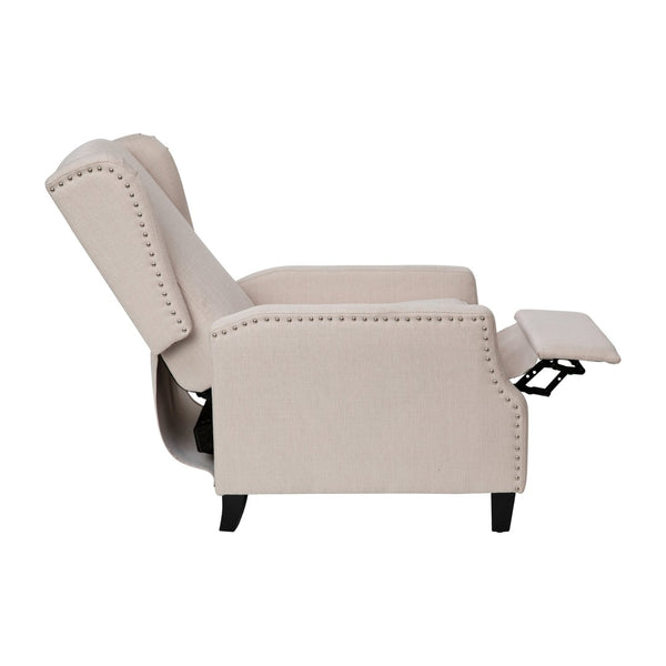 English Elm Prescott Traditional Wingback Push-Back Recliner Chair with Elegant Nailhead Trim for Comfort Cream BO-BS7002-1-CREAM-GG
