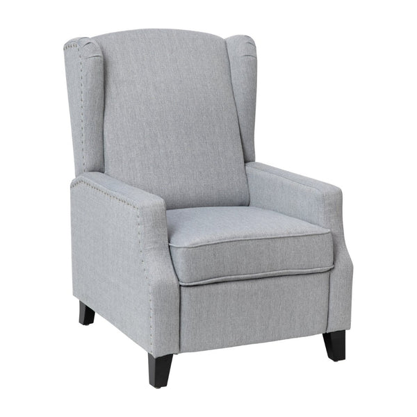 English Elm Prescott Traditional Wingback Push-Back Recliner Chair with Elegant Nailhead Trim for Comfort Gray BO-BS7002-1-GY-GG