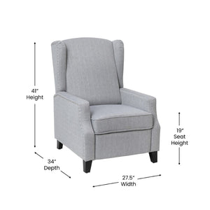 English Elm Prescott Traditional Wingback Push-Back Recliner Chair with Elegant Nailhead Trim for Comfort Gray BO-BS7002-1-GY-GG