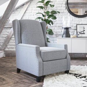 English Elm Prescott Traditional Wingback Push-Back Recliner Chair with Elegant Nailhead Trim for Comfort Gray BO-BS7002-1-GY-GG