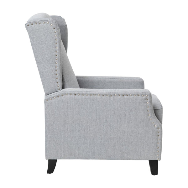 English Elm Prescott Traditional Wingback Push-Back Recliner Chair with Elegant Nailhead Trim for Comfort Gray BO-BS7002-1-GY-GG