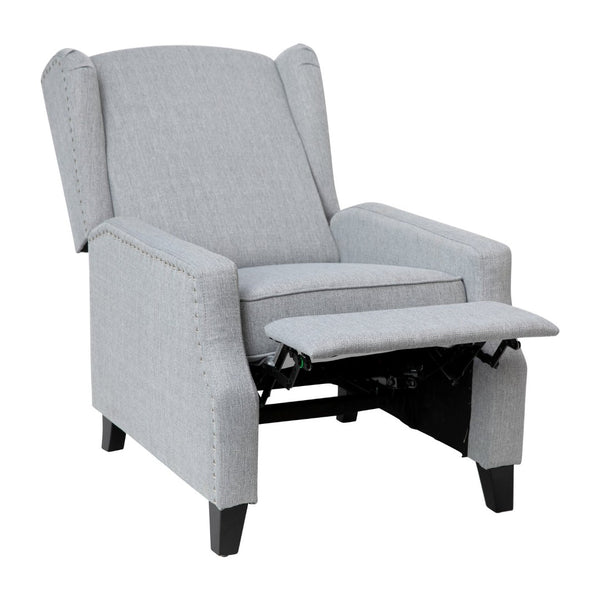 English Elm Prescott Traditional Wingback Push-Back Recliner Chair with Elegant Nailhead Trim for Comfort Gray BO-BS7002-1-GY-GG
