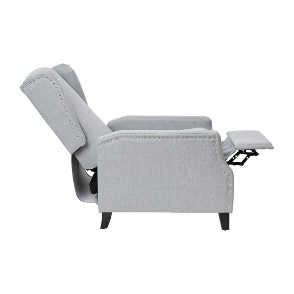 English Elm Prescott Traditional Wingback Push-Back Recliner Chair with Elegant Nailhead Trim for Comfort Gray BO-BS7002-1-GY-GG