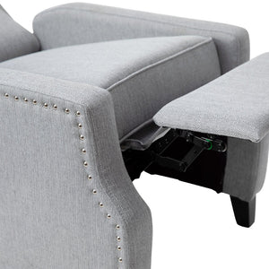 English Elm Prescott Traditional Wingback Push-Back Recliner Chair with Elegant Nailhead Trim for Comfort Gray BO-BS7002-1-GY-GG