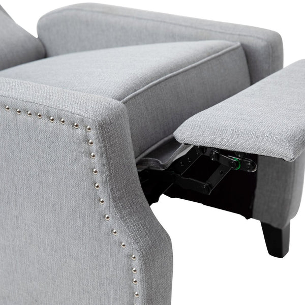 English Elm Prescott Traditional Wingback Push-Back Recliner Chair with Elegant Nailhead Trim for Comfort Gray BO-BS7002-1-GY-GG