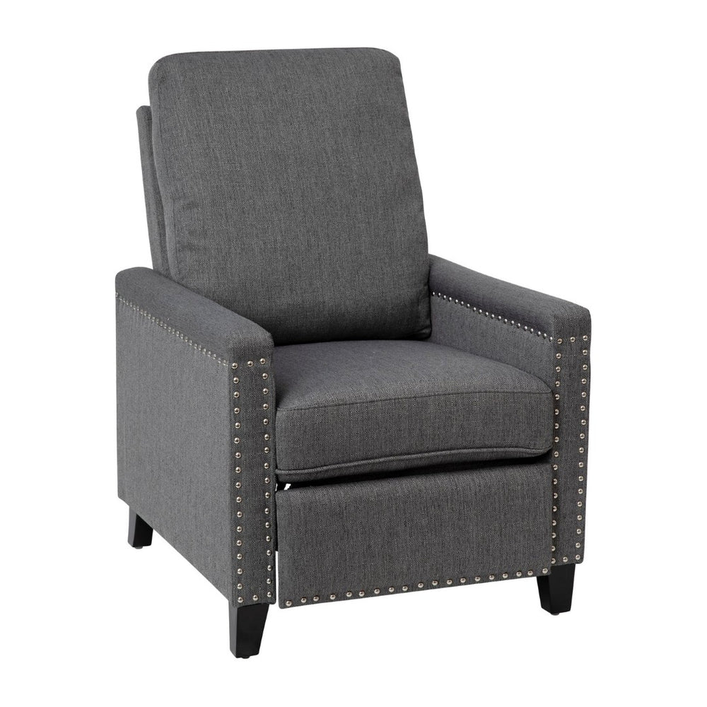 English Elm Carson Transitional Push Back Recliner Chair - Cozy Gray Upholstery & Nailhead Trim Design for Comfort BO-BS7003-GY-GG