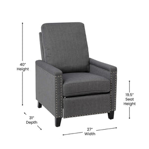 English Elm Carson Transitional Push Back Recliner Chair - Cozy Gray Upholstery & Nailhead Trim Design for Comfort BO-BS7003-GY-GG