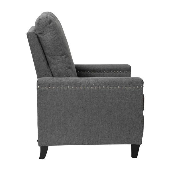 English Elm Carson Transitional Push Back Recliner Chair - Cozy Gray Upholstery & Nailhead Trim Design for Comfort BO-BS7003-GY-GG