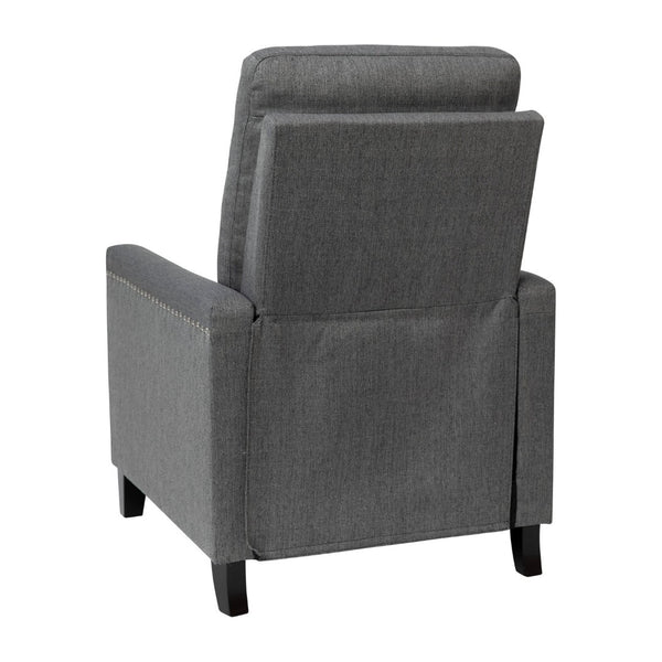English Elm Carson Transitional Push Back Recliner Chair - Cozy Gray Upholstery & Nailhead Trim Design for Comfort BO-BS7003-GY-GG