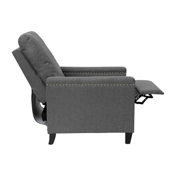 English Elm Carson Transitional Push Back Recliner Chair - Cozy Gray Upholstery & Nailhead Trim Design for Comfort BO-BS7003-GY-GG