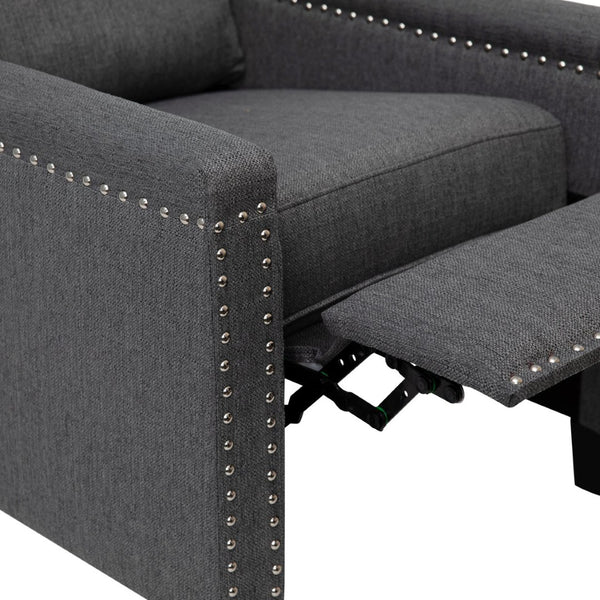 English Elm Carson Transitional Push Back Recliner Chair - Cozy Gray Upholstery & Nailhead Trim Design for Comfort BO-BS7003-GY-GG