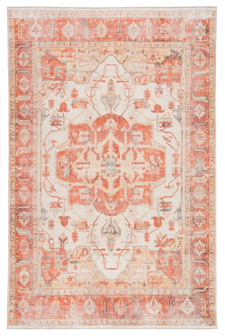 Jaipur Living Boheme Rhoda Boh01 Powerloomed Machinemade 78% Cotton 22% Polyester Vintage Medallion Indoor Rug Orange, Ivory 78% Cotton 22% Polyester, 100% Cotton Rug159806